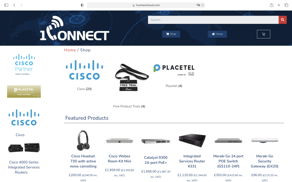 1Connect Shop Homepage